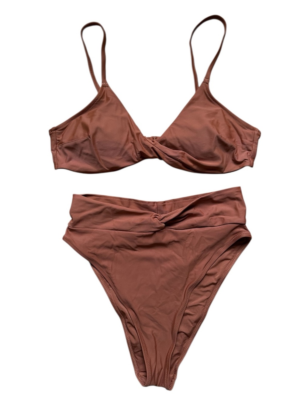 High-Waist Twist Front Bikini Set in Cocoa